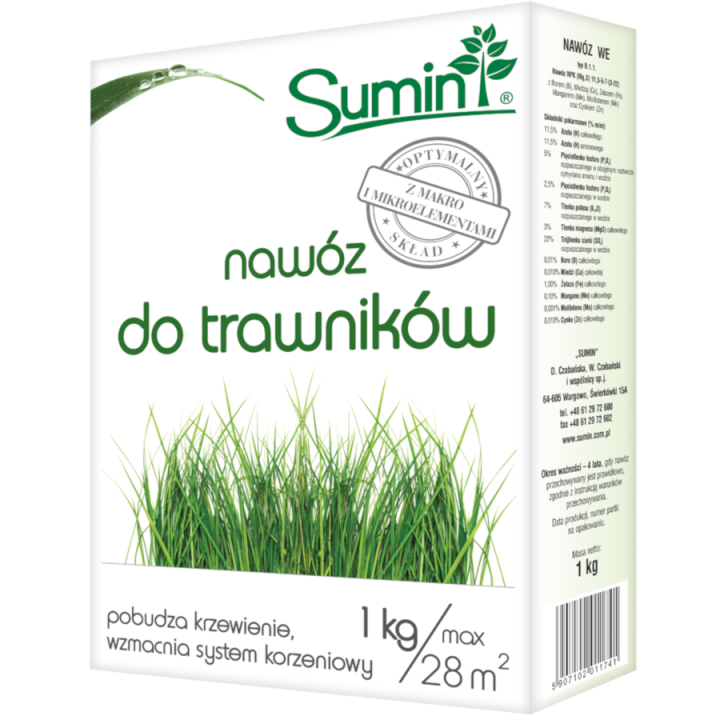 NAWÓZ DO TRAWNIKÓW 1kg OPTYMALNY SKŁAD SUMIN