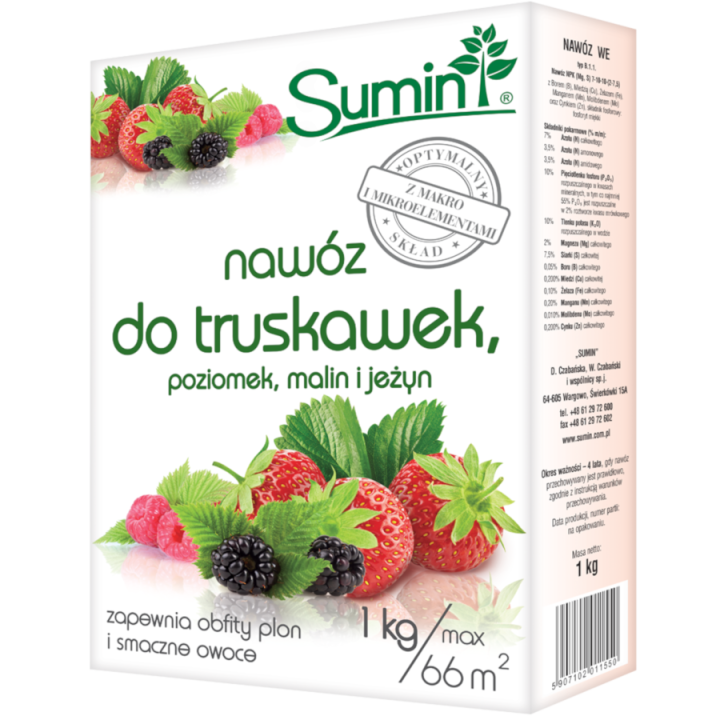 SUMIN NAWÓZ DO TRUSKAWEK, POZIOMEK, MALIN I JEŻYN 1 kg OPTYMALNY SKŁAD