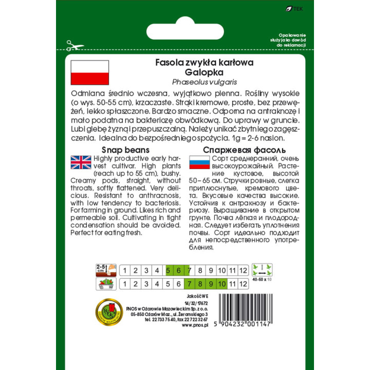 FASOLA SZPARAGOWA ŻÓŁTA KARŁOWA GALOPKA 50g