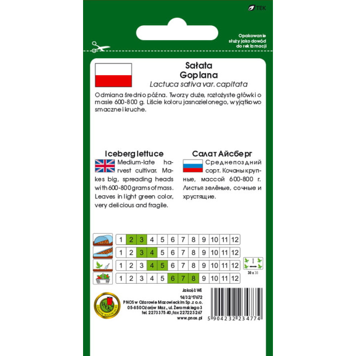 SAŁATA GŁOWIASTA KRUCHA GOPLANA 1g