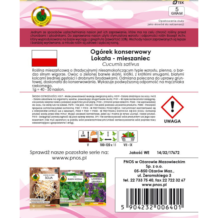 OGÓREK GRUNTOWY LOKATA F1 5g INKRUSTOWANY