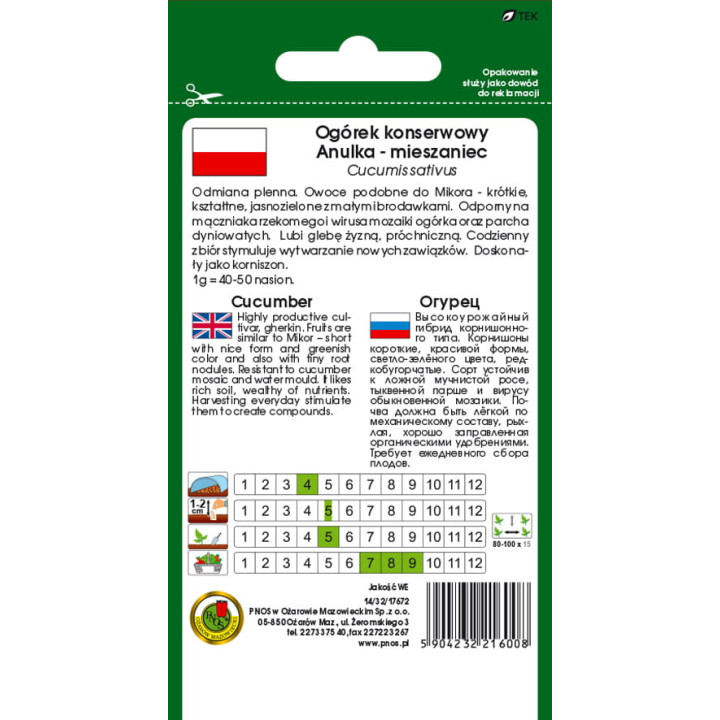 OGÓREK GRUNTOWY ANULKA F1 2g