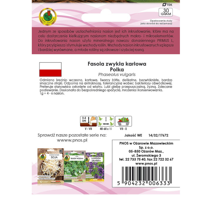 FASOLA ŻÓŁTA KARŁOWA POLKA INKRUSTOWANA 30g SZPARAGOWA