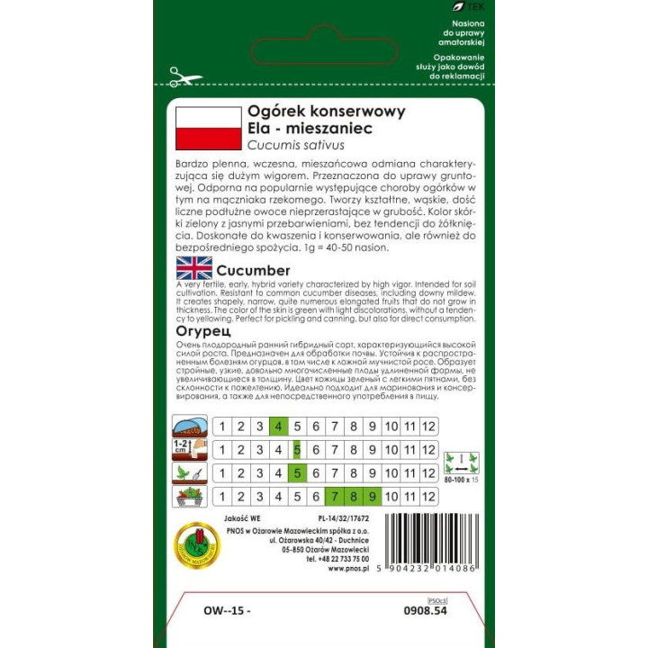 OGÓREK GRUNTOWY KONSERWOWY ELA F1 5g