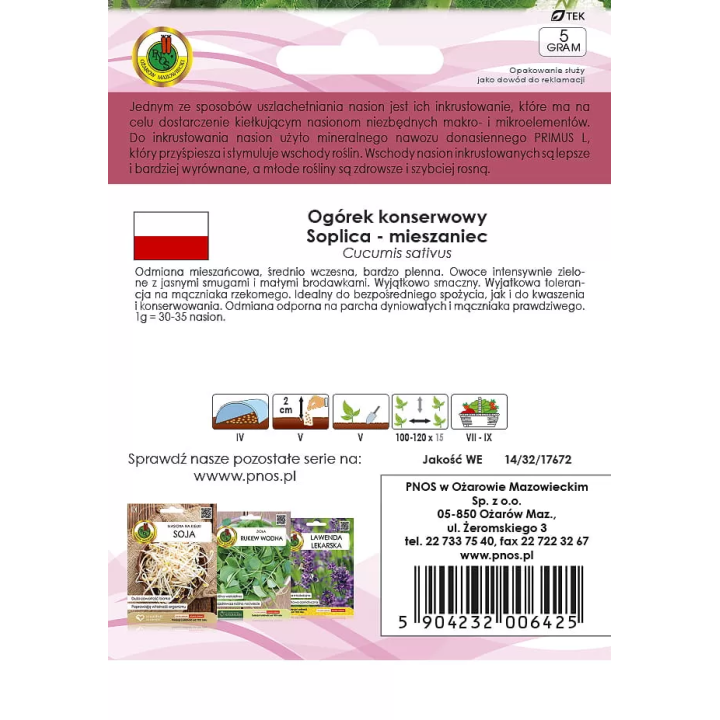 OGÓREK GRUNTOWY SOPLICA F1 5g INKRUSTOWANY