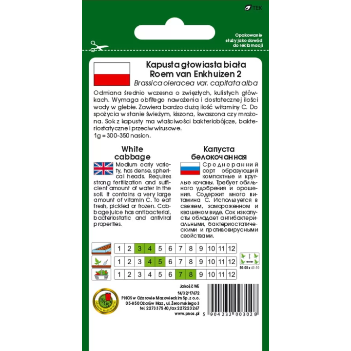 KAPUSTA GŁOWIASTA BIAŁA ROEM VAN ENKHUIZEN 5g
