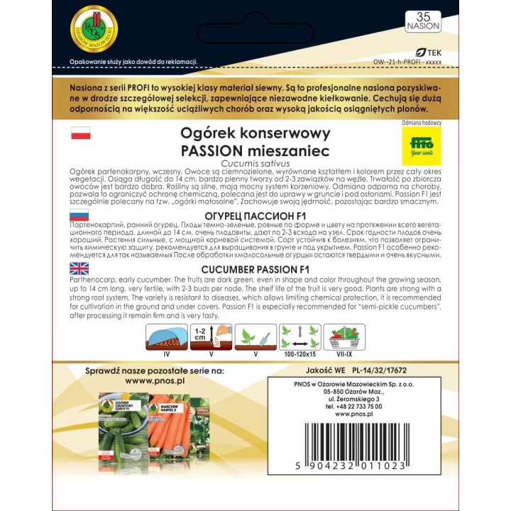 OGÓREK DO GRUNTU I POD OSŁONY PASSION F1 35z