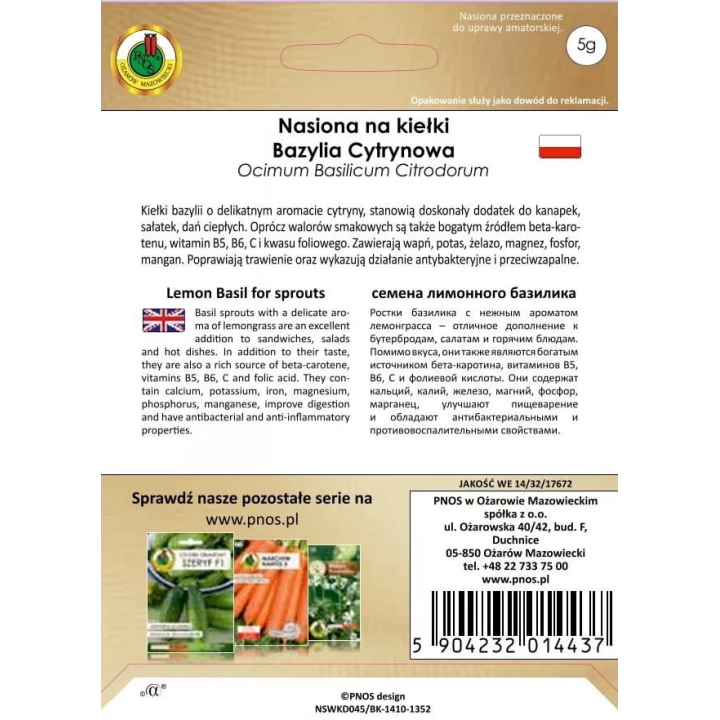 NASIONA NA KIEŁKI BAZYLIA CYTRYNOWA 5g