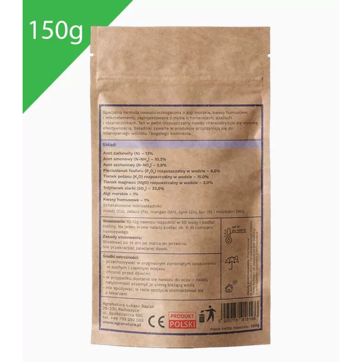 NAWÓZ DO HORTENSJI, AZALII I RÓŻANECZNIKÓW 150g AGRA NATURA