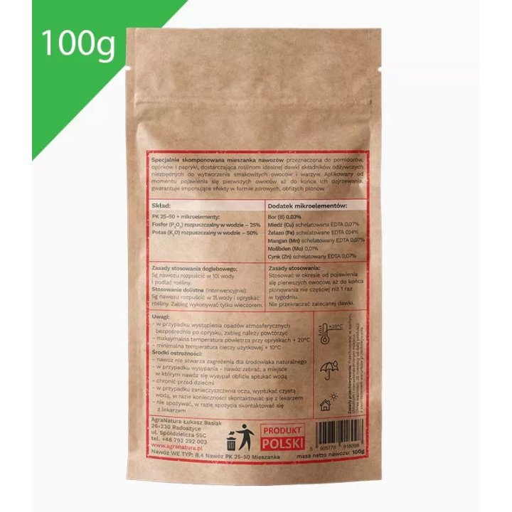 NAWÓZ "SMACZNE OWOCE I WARZYWA" 100g DO POMIDORÓW, OGÓRKÓW I PAPRYKI AGRA NATURA
