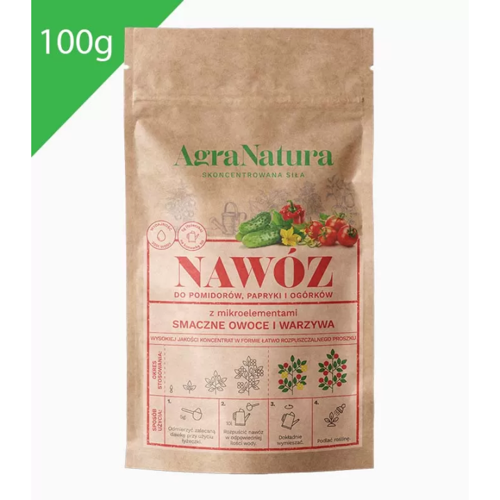 NAWÓZ "SMACZNE OWOCE I WARZYWA" 100g DO POMIDORÓW, OGÓRKÓW I PAPRYKI AGRA NATURA