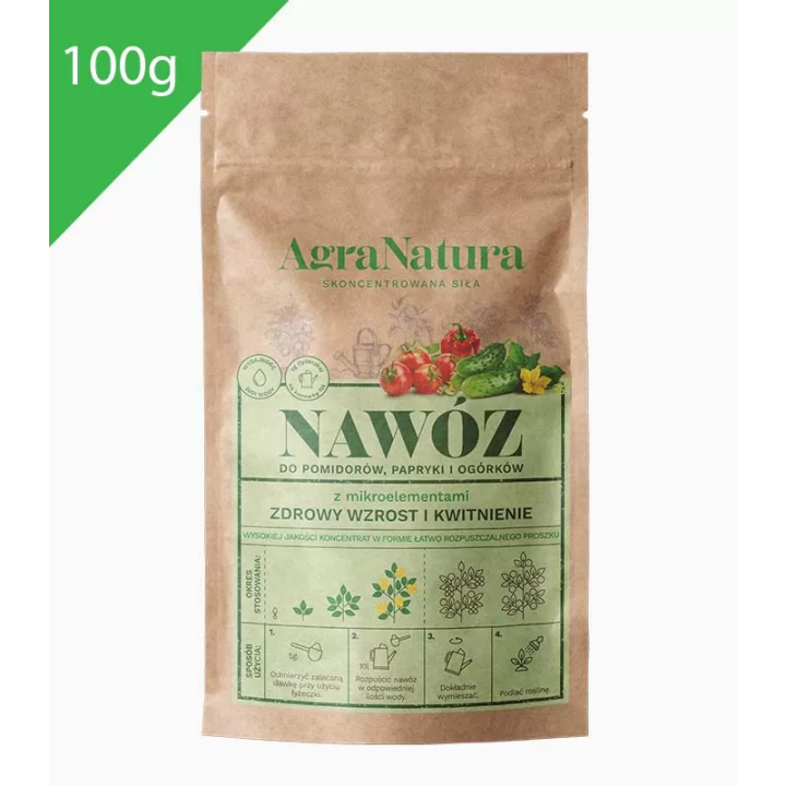 NAWÓZ "ZDROWY WZROST I KWITNIENIE" 100g DO POMIDORÓW, OGÓRKÓW I PAPRYKI AGRA NATURA