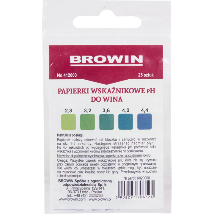 BROWIN PAPIERKI WSKAŻNIKOWE PH 25szt.
