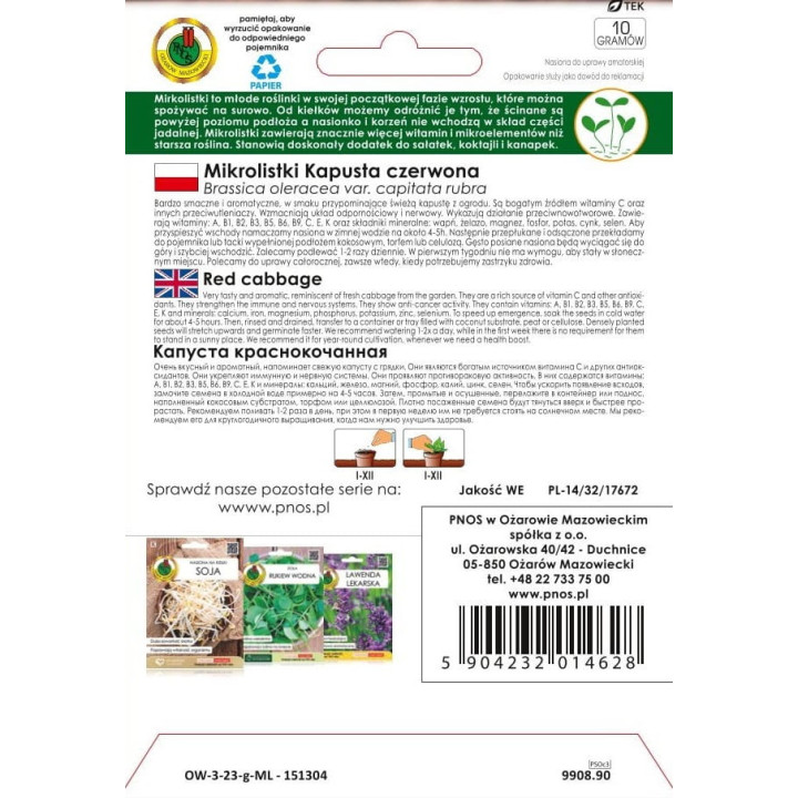 NASIONA NA MIKROLISTKI KAPUSTA CZERWONA 10g