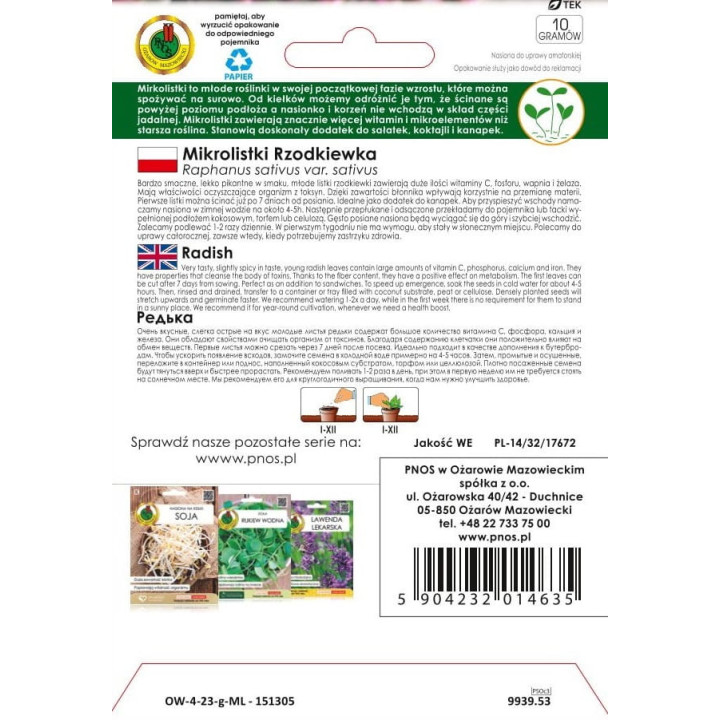 NASIONA NA MIKROLISTKI RZODKIEWKA 10g