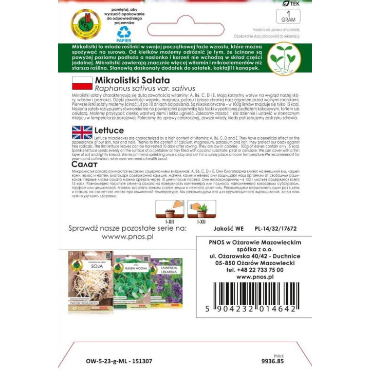 NASIONA NA MIKROLISTKI SAŁATA 1g