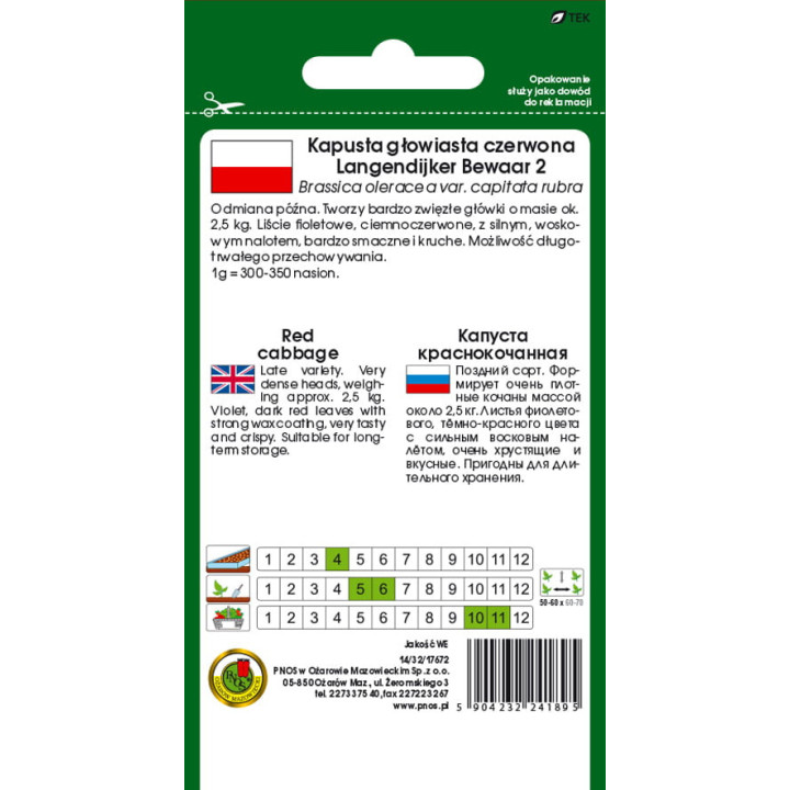 KAPUSTA GŁOWIASTA CZERWONA LANGEDIJKER BEWAAR 2g