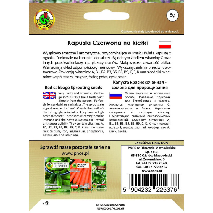 NASIONA NA KIEŁKI KAPUSTA CZERWONA 8g