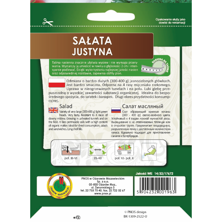 SAŁATA GŁOWIASTA MASŁOWA JUSTYNA 6m