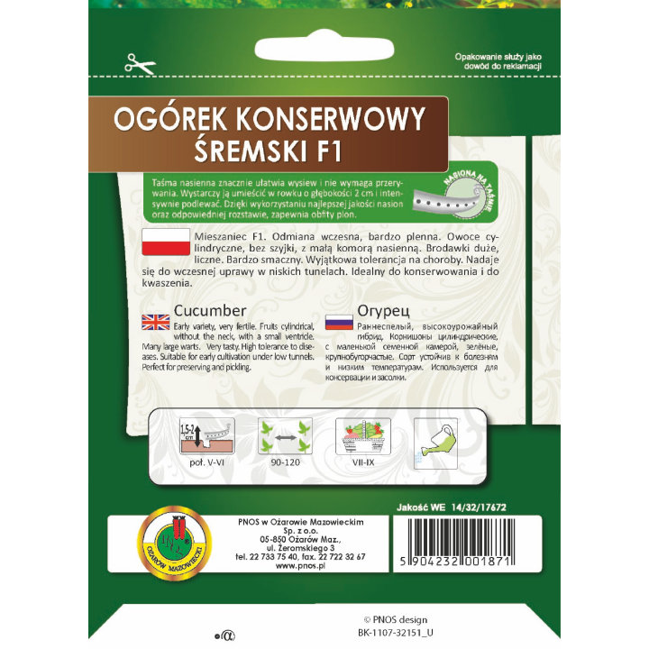 OGÓREK GRUNTOWY ŚREMSKI F1 6m